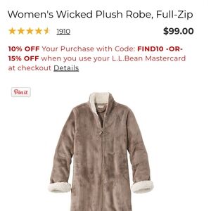 Ll Bean woman's wicked plush robe zip up. Grey